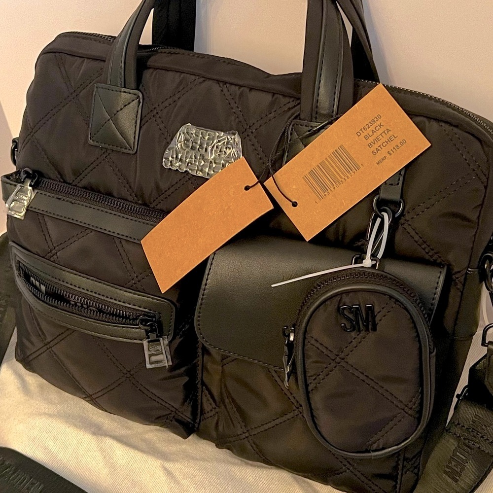 Steve Madden Black Quilted Laptop Tote with Removable Pouch